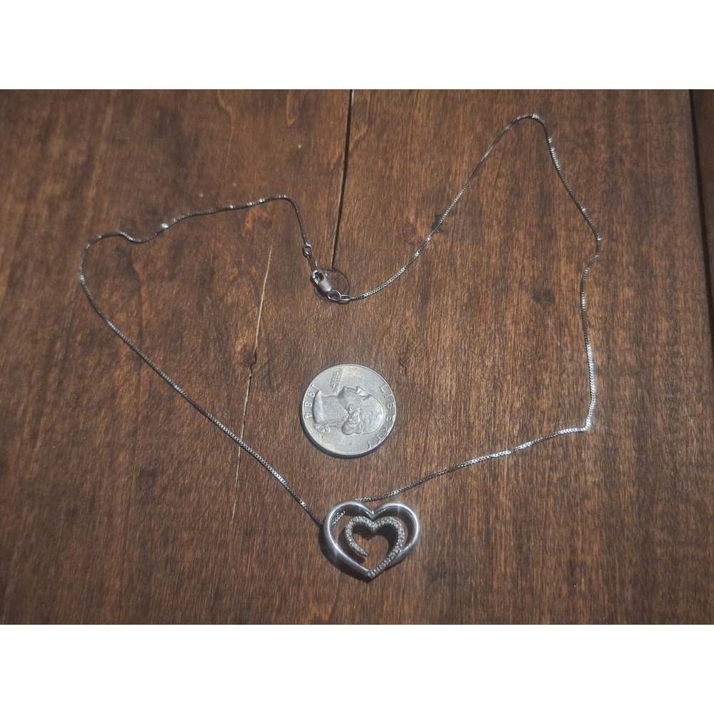 Sterling silver and Diamond double heart pendant with 18" chain